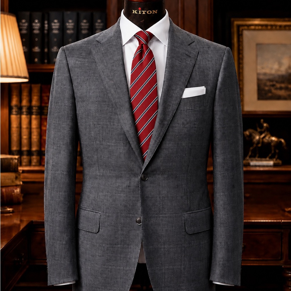 Kiton 100% Cashmere Flagstone Gray Glen Plaid Suit | Made in Italy